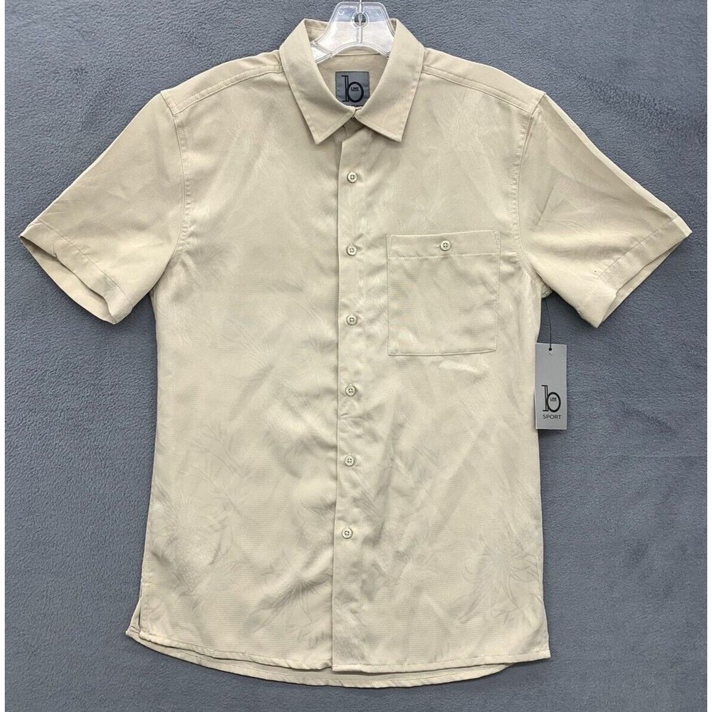 B Line Sport Button Down Shirt Mens Small Khaki Hawaiian Pineapple Short Sleeve